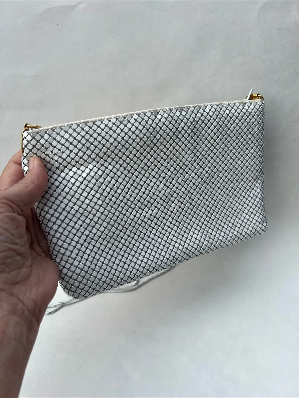 Vintage Warren Reed evening bag with diagonal stripe pattern metallic mesh